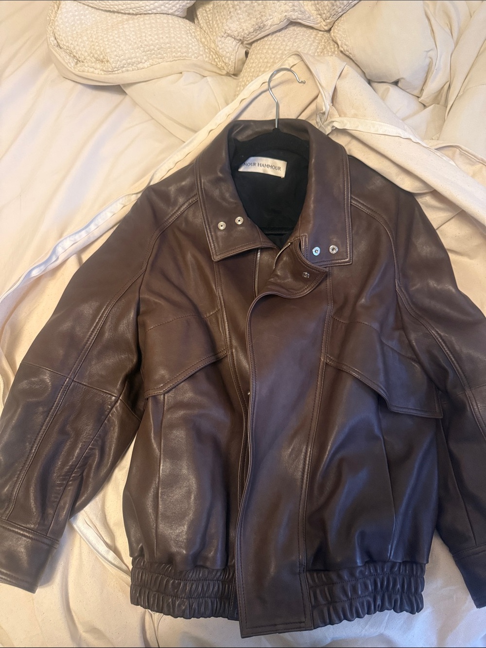 Sold Out Brown Nour Hammour Artiste Leather Bomber Jacket - Picture 4 of 5